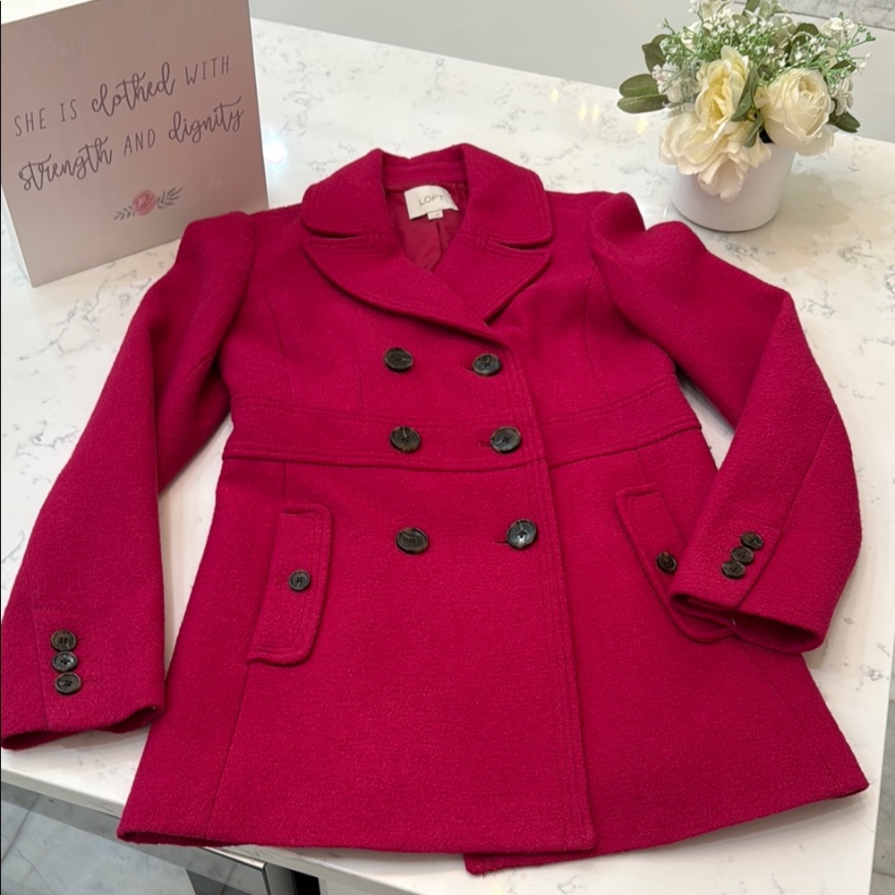 Loft Double-Breasted Vibrant Pink Coat